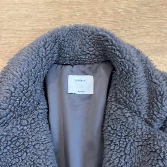 Old Navy Gray Teddy Sherpa Long Line Winter Button Down Pea Coat Size Small - Picture 3 of 5